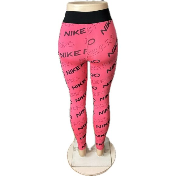 Nike S Coral Pink Logo Pro Print Wide Elastic Waistband Stretch Dri-Fit Tights - Picture 4 of 6